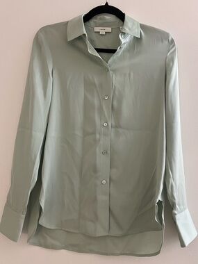 Vince Pale Mint Silk Button-Down Blouse